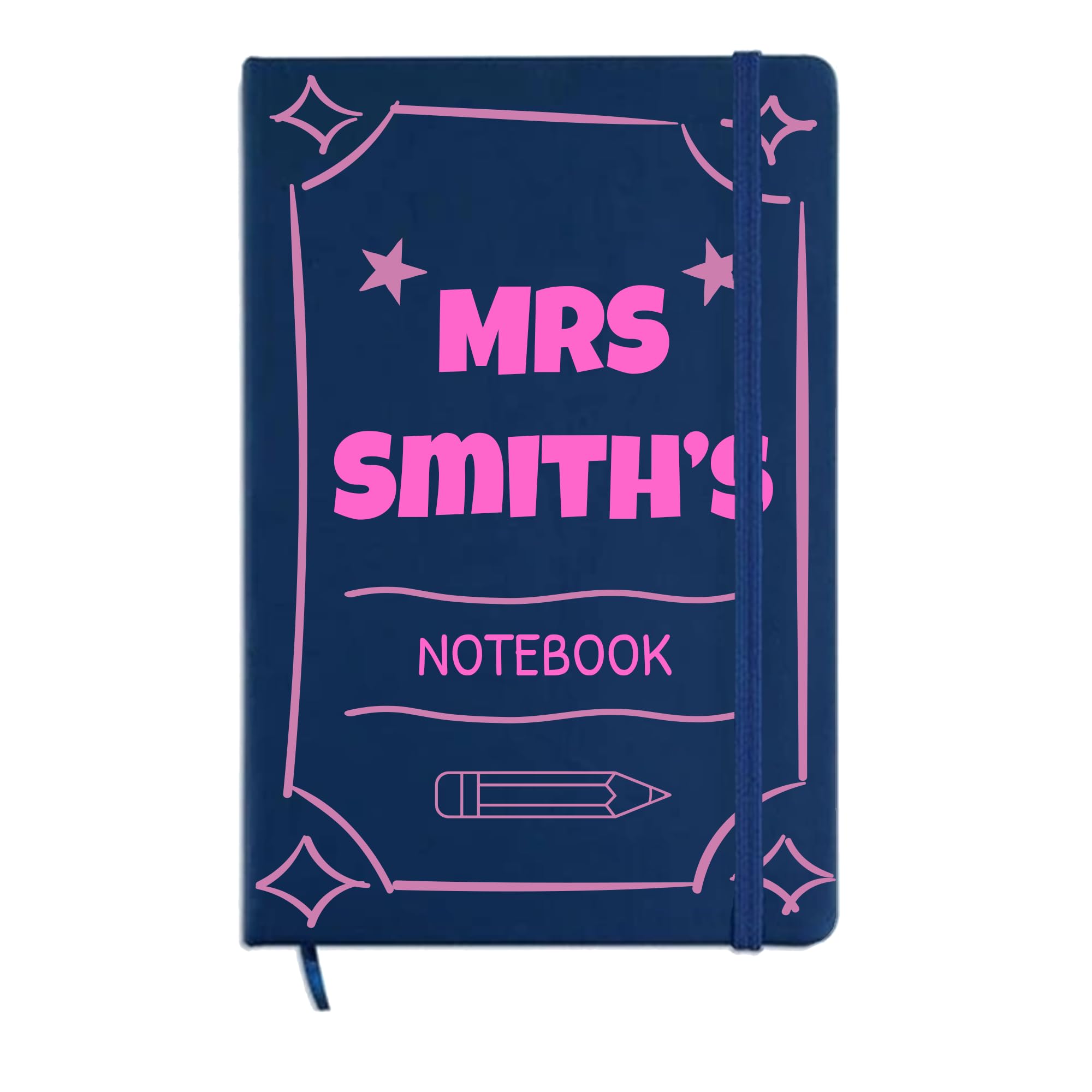 Personalised Pink Frame and Pencil Design Teacher Notebook with Name