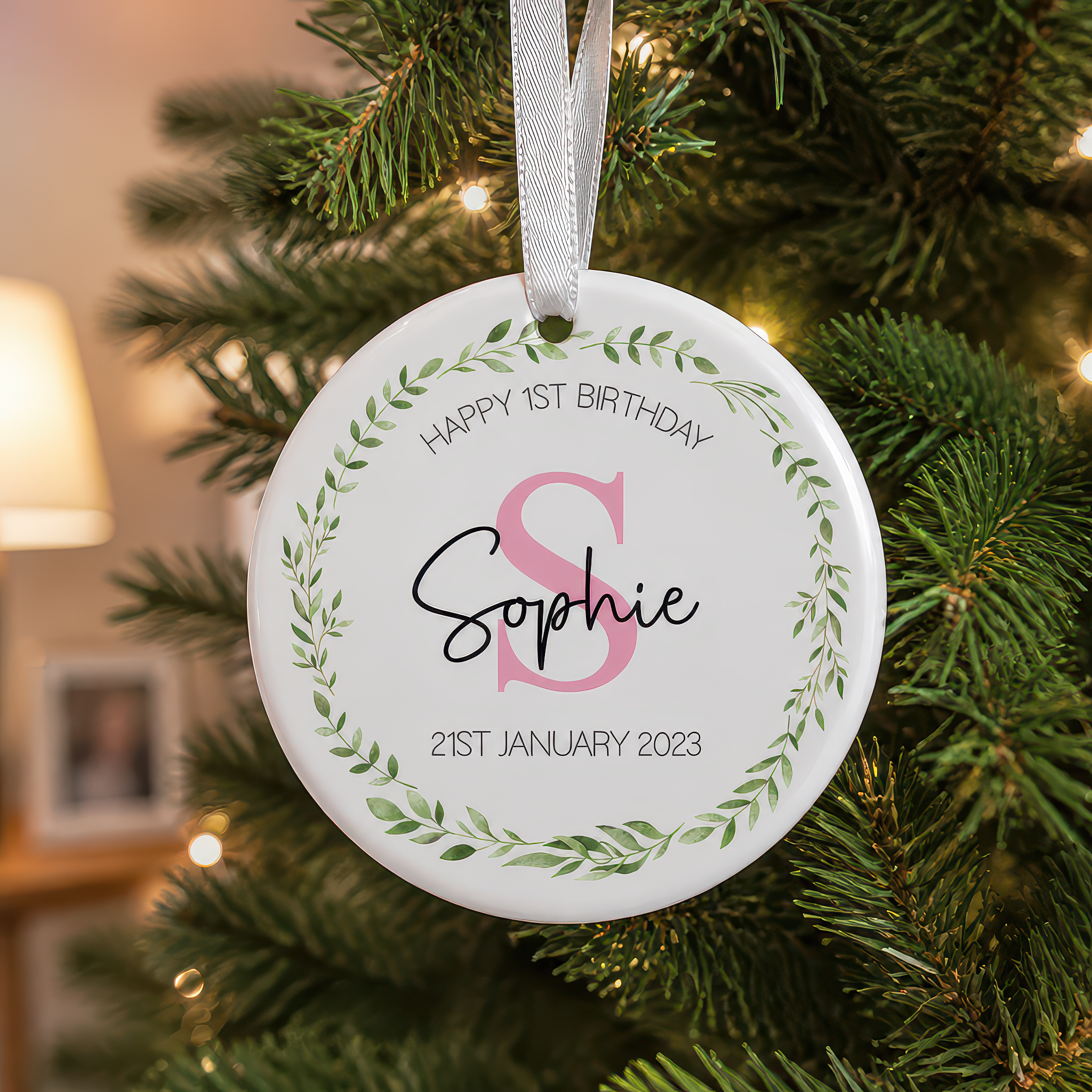Personalised 1st Birthday Pink Initial Ornament