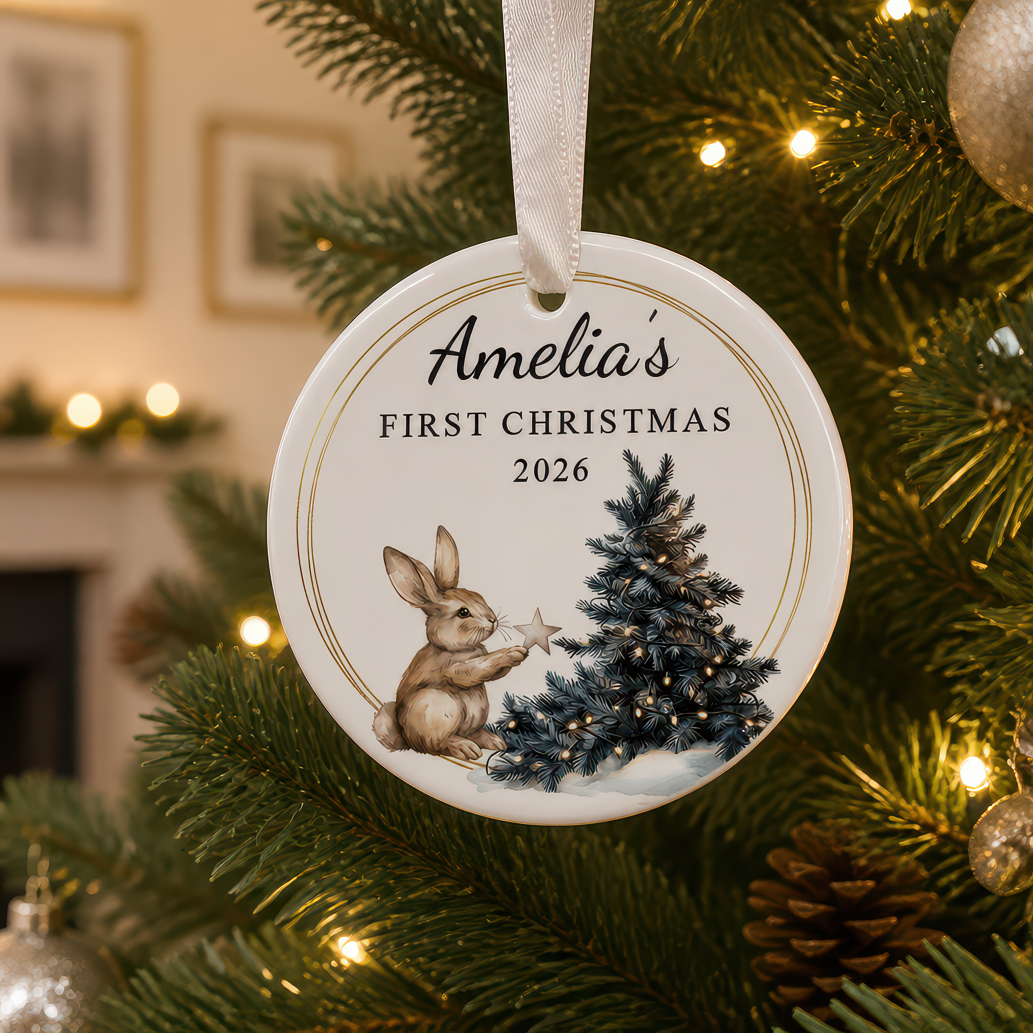 Personalised Baby's First Christmas Bunny Rabbit Ornament