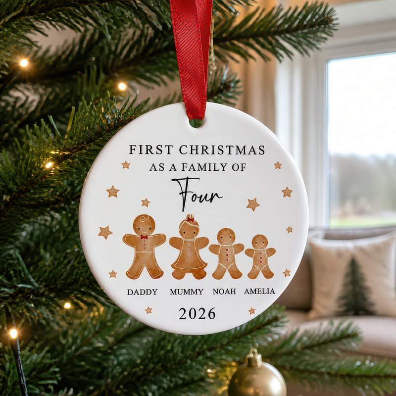 Personalised First Christmas as a Family of Four Gingerbread Ornament