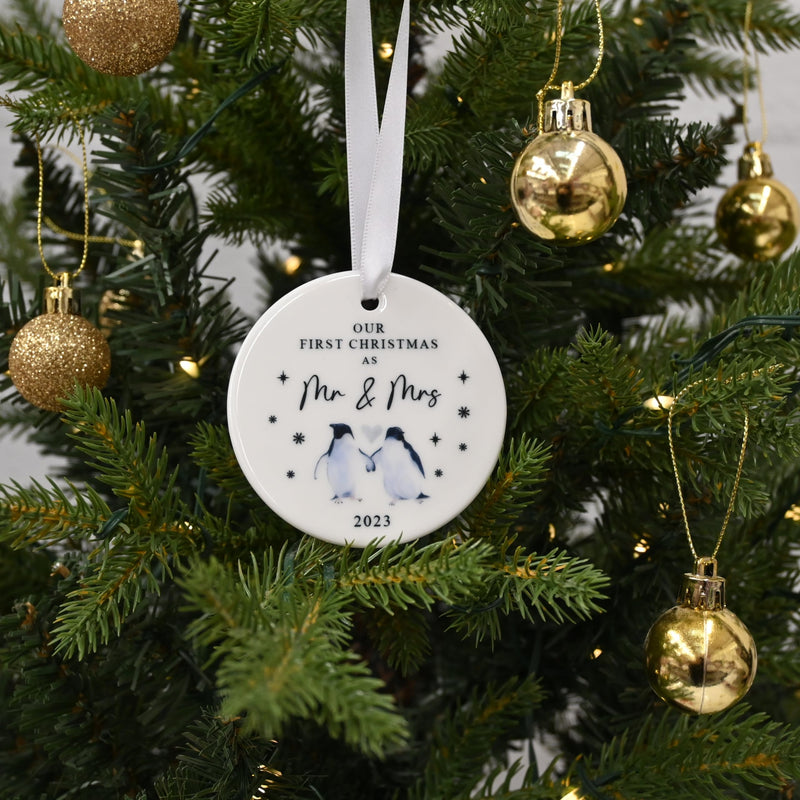 Our First Christmas Mr and Mrs Penguin Ornament