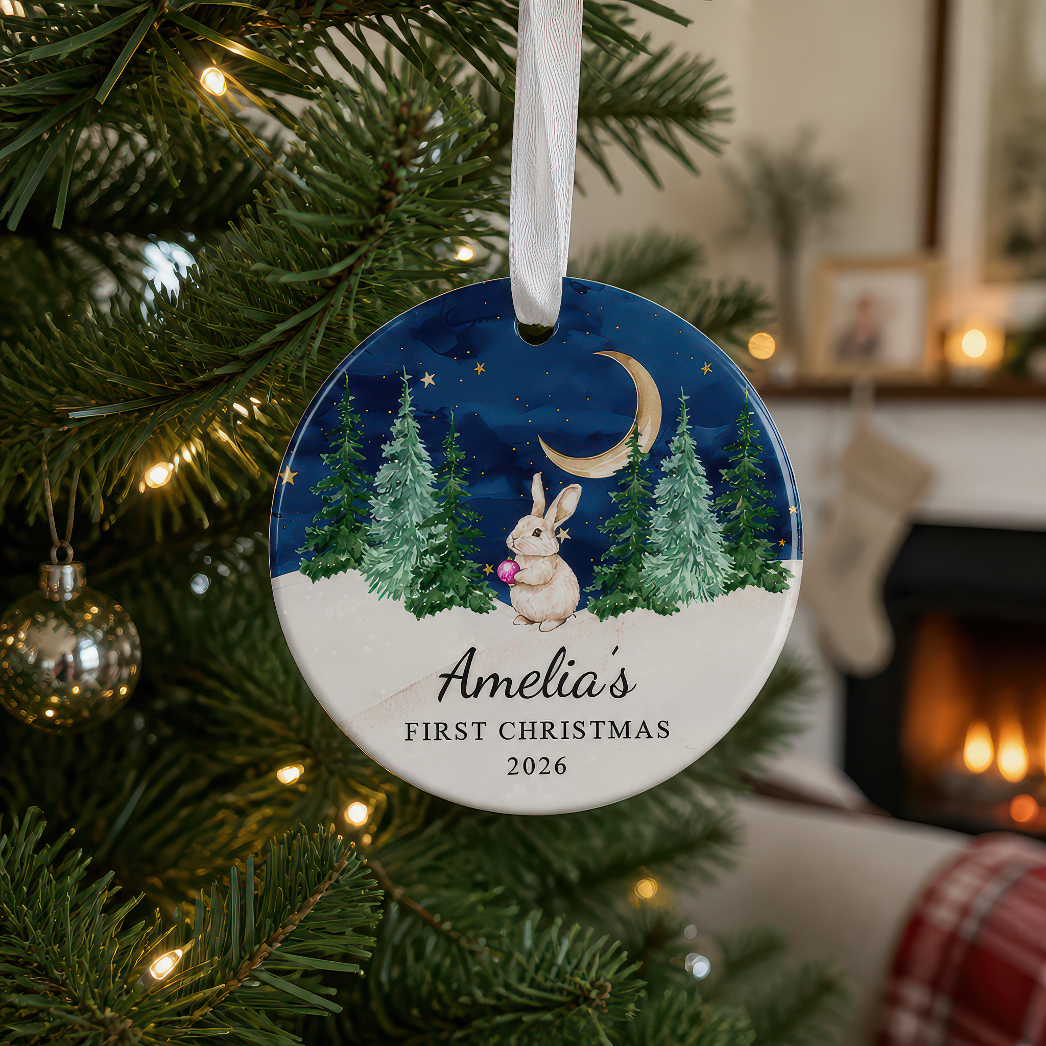 Personalised Baby's First Christmas Pink Night Sky Ornament