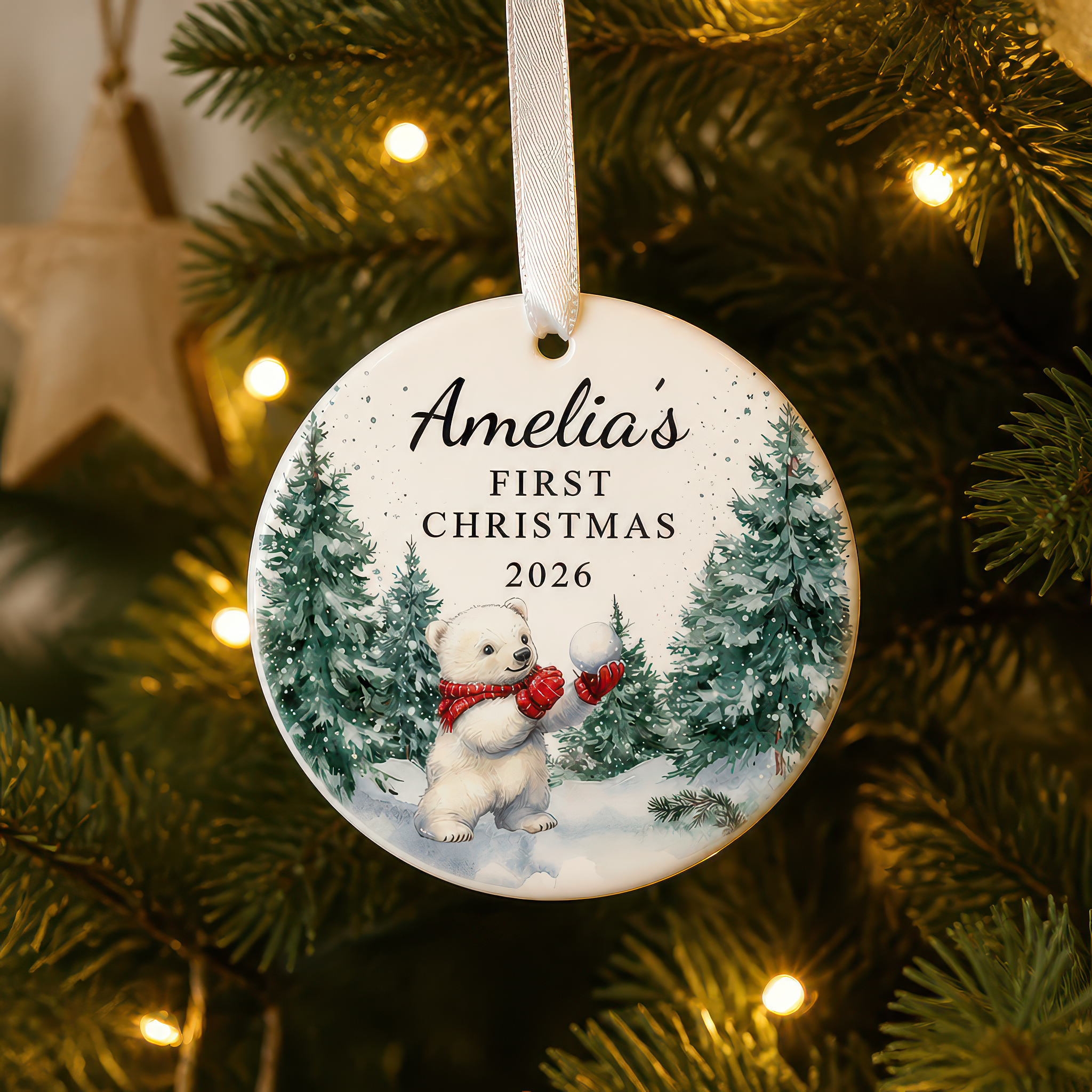 Personalised Baby's First Christmas Polar Bear Ornament
