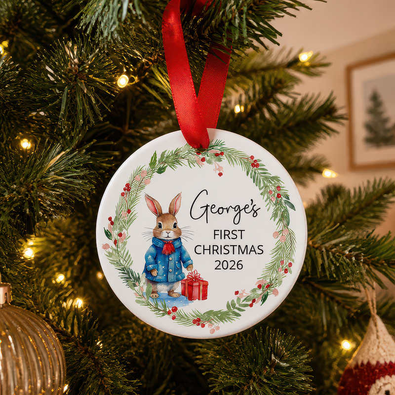 Personalised Baby's First Christmas Blue Bunny Ornament