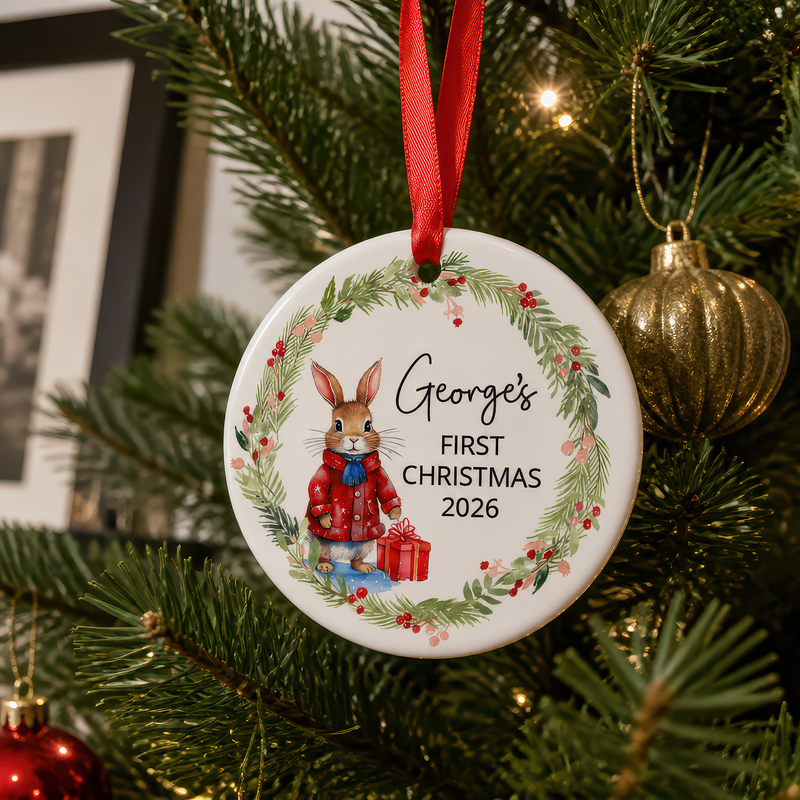 Personalised Baby's First Christmas Red Bunny Ornament