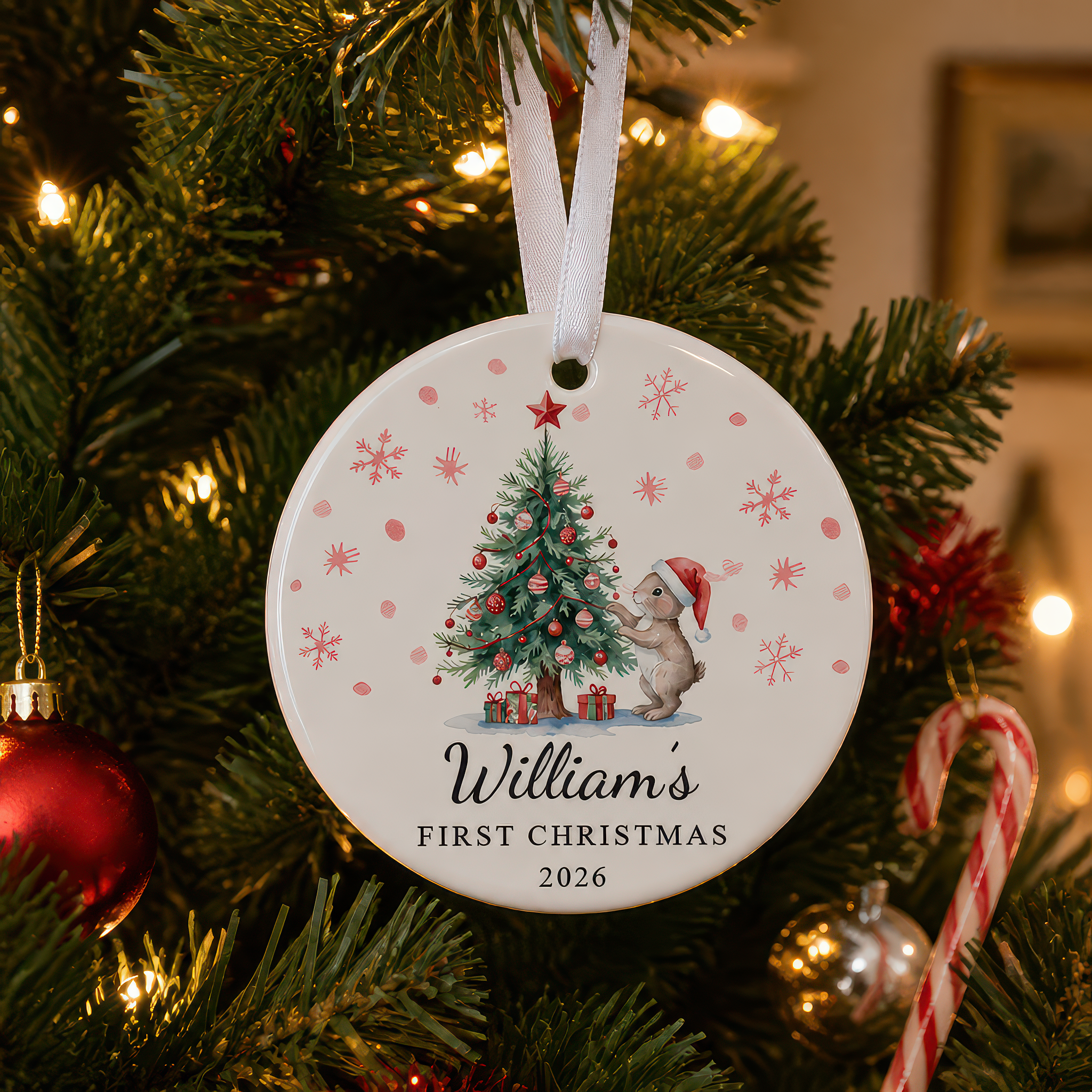 Personalised Baby's First Christmas Santa Bunny Ornament