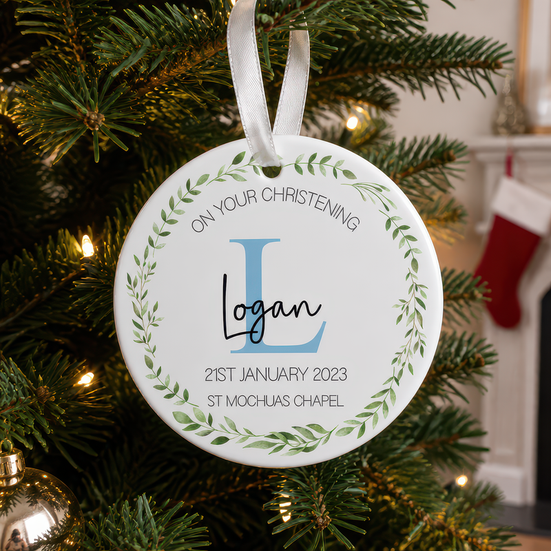 Personalised Blue Initial Christening Ornament