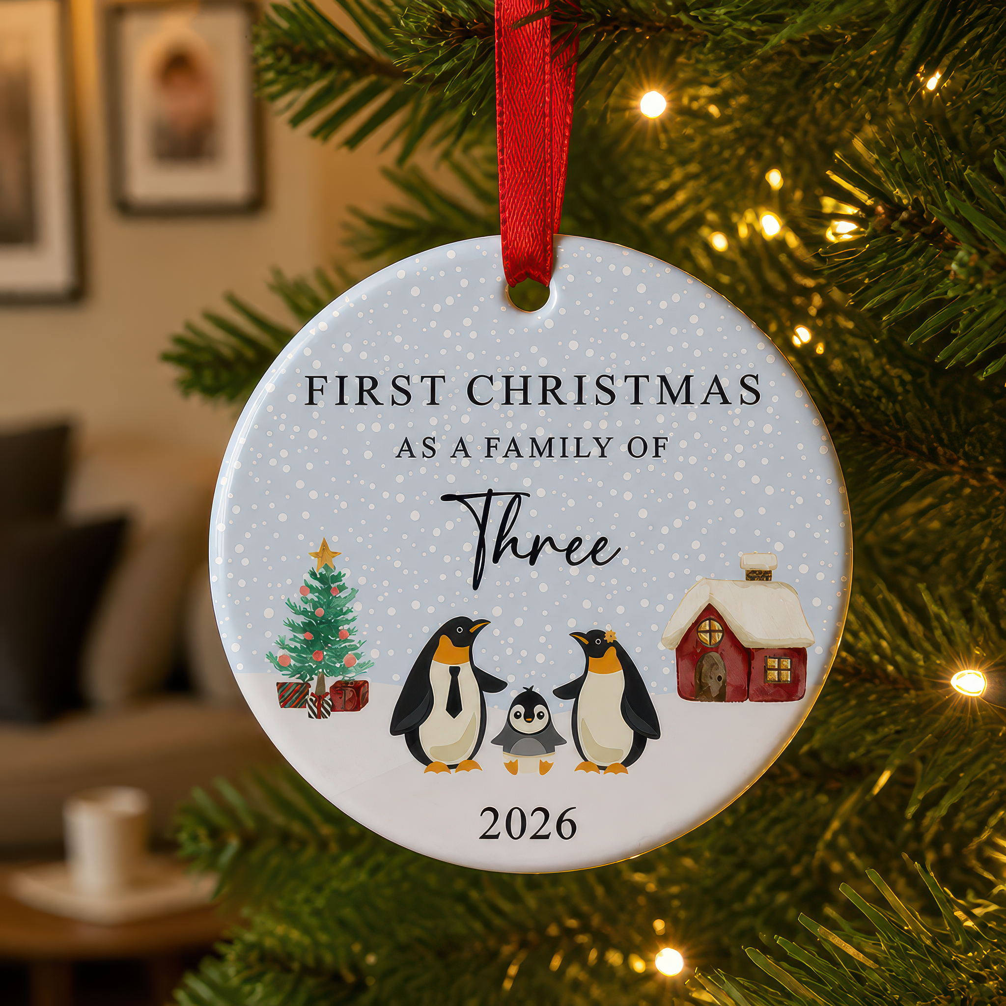 First Christmas as a Family of Three Penguin Ornament