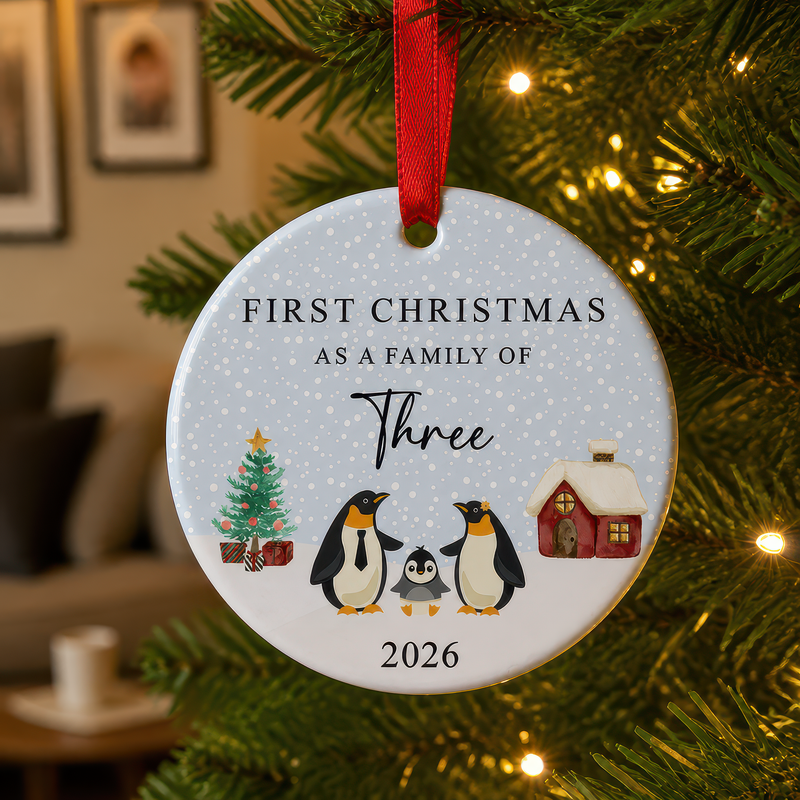 First Christmas as a Family of Three Penguin Ornament