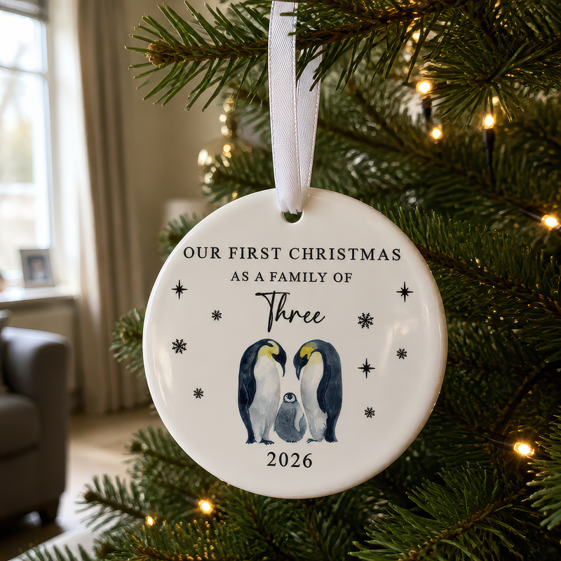 Our First Christmas as a Family of Three Penguin Ornament