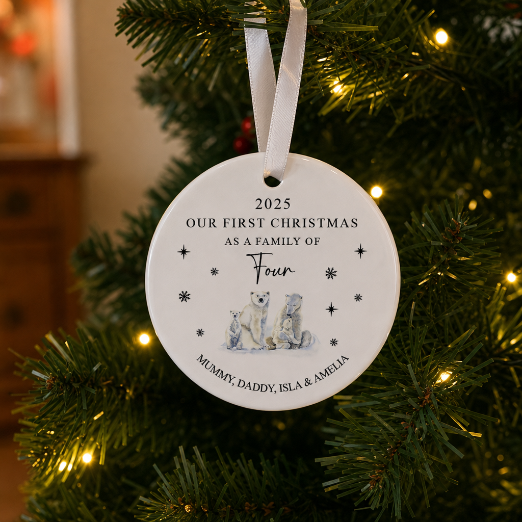 Personalised Our First Christmas as a Family of Four Polar Bear Ornament