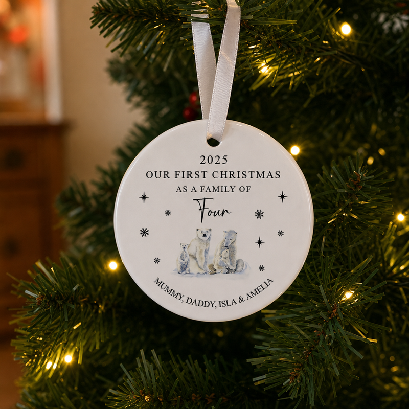 Personalised Our First Christmas as a Family of Four Polar Bear Ornament
