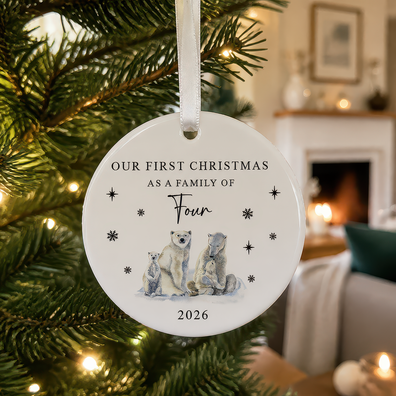 Our First Christmas as a Family of Four Polar Bear Ornament