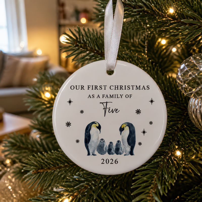 Our First Christmas as a Family of Five Penguin Ornament