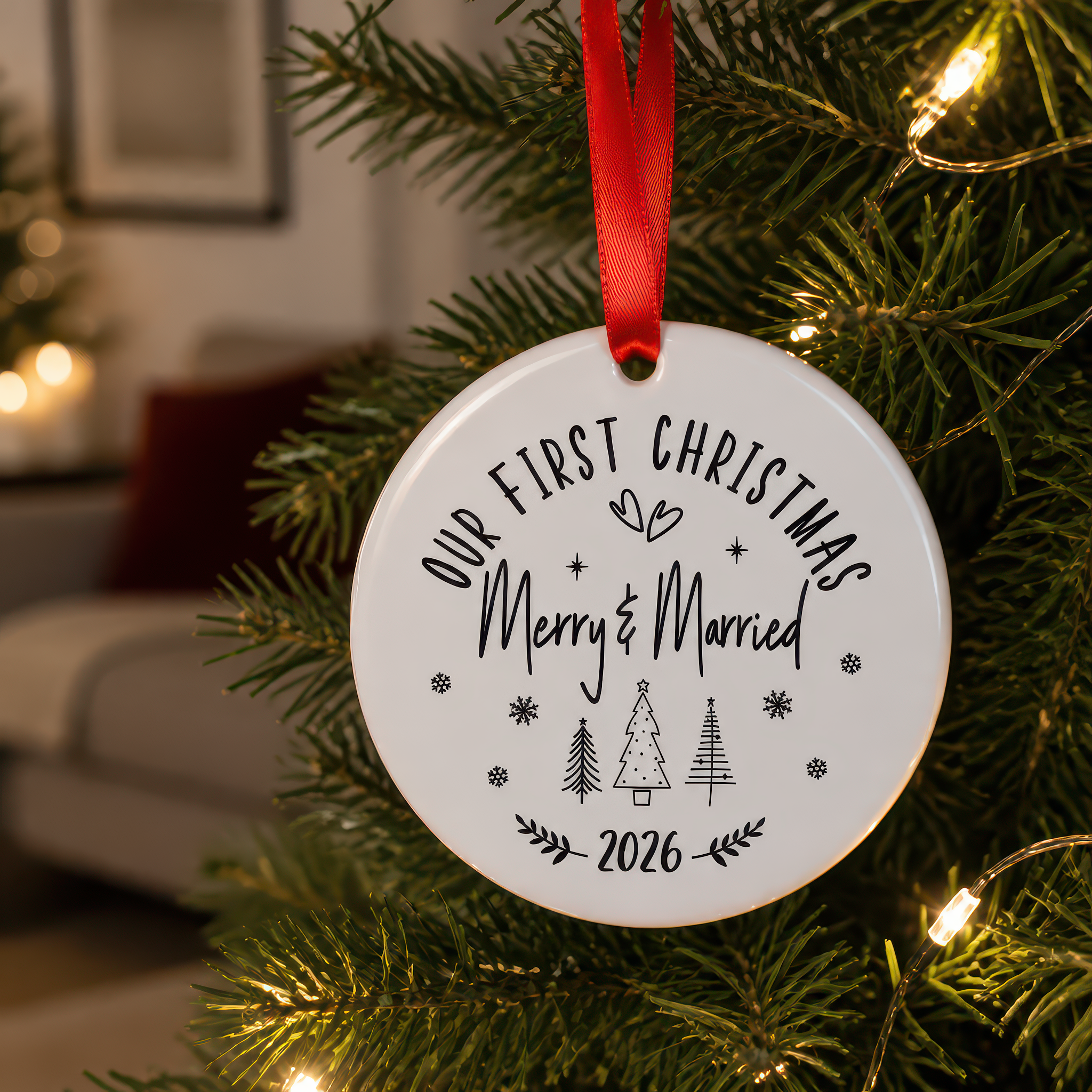 Our First Christmas Merry and Married Ornament
