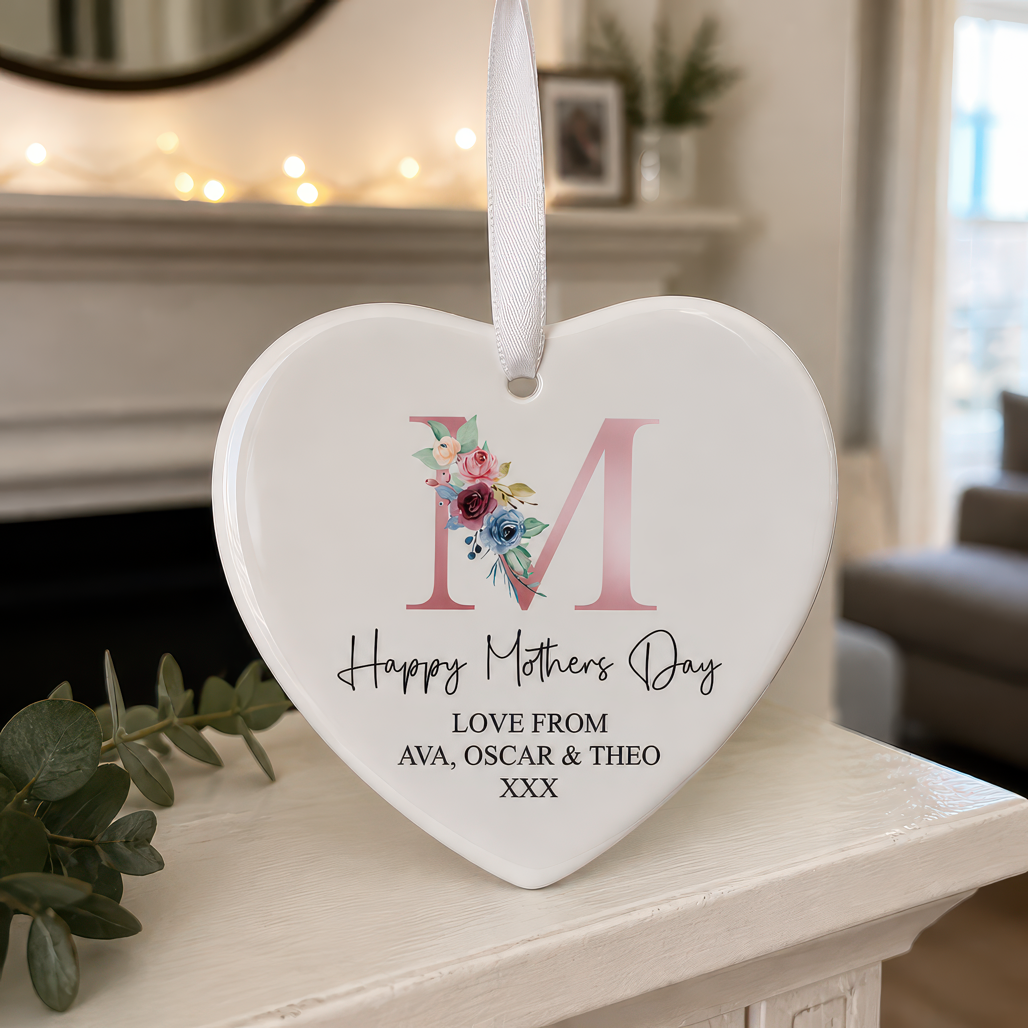 Personalised Mother's Day Pink Floral Heart Ornament