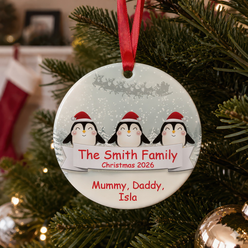 Personalised Penguin Family Christmas Ornament