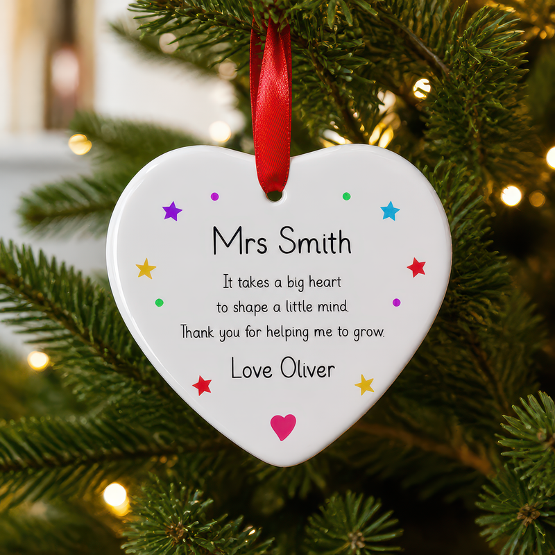 Personalised Teacher Christmas Heart Ornament
