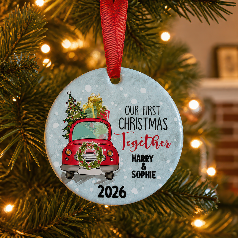 Personalised First Christmas Together Red Car Ornament