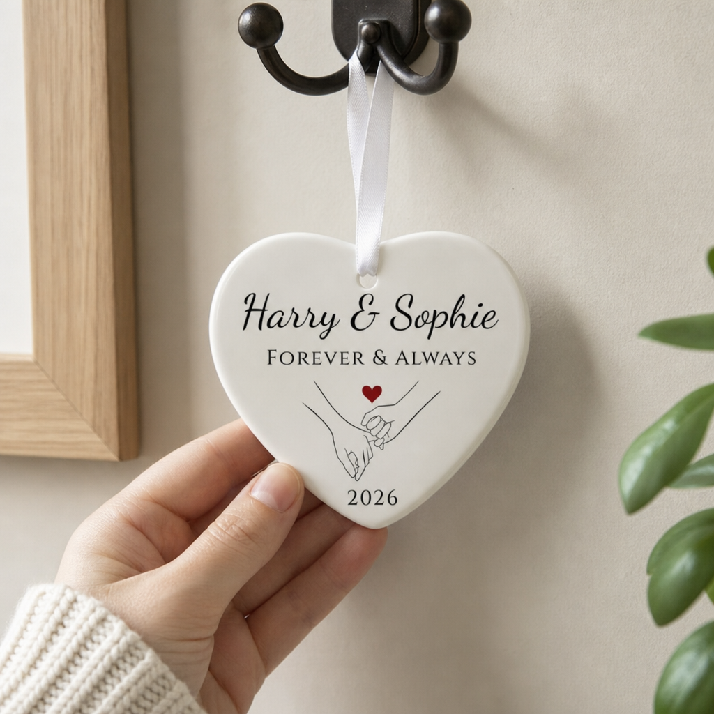 Personalised Forever & Always Heart Ornament with Names and Year