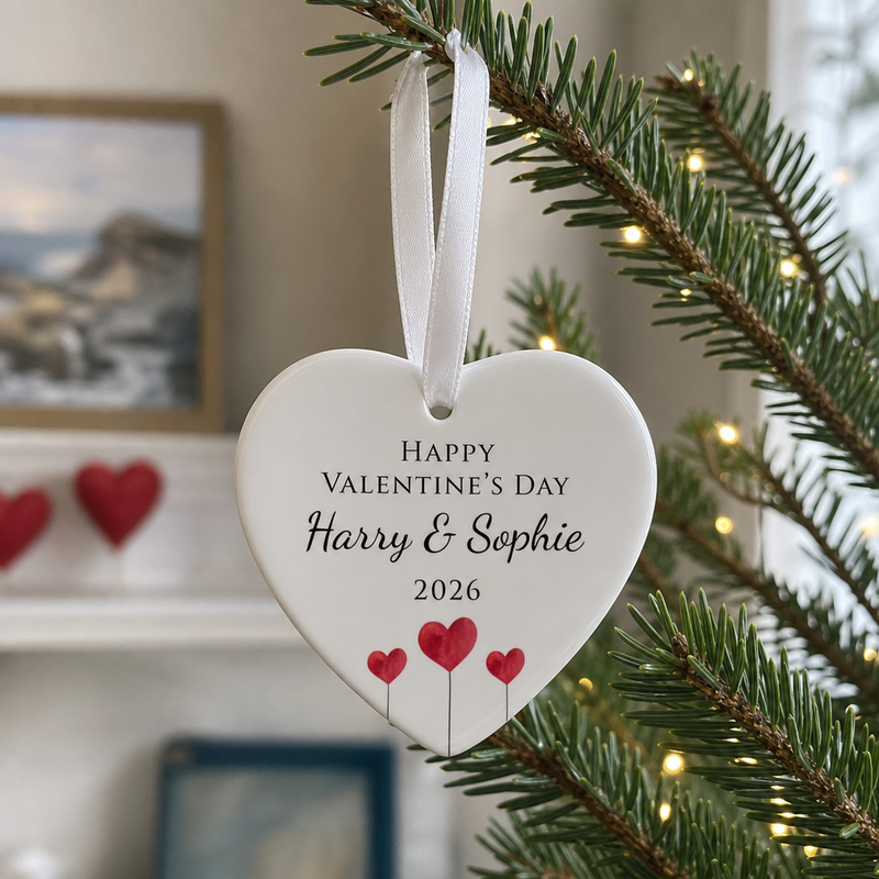 Personalised Happy Valentine's Day Heart Balloons Ornament with Names and Year