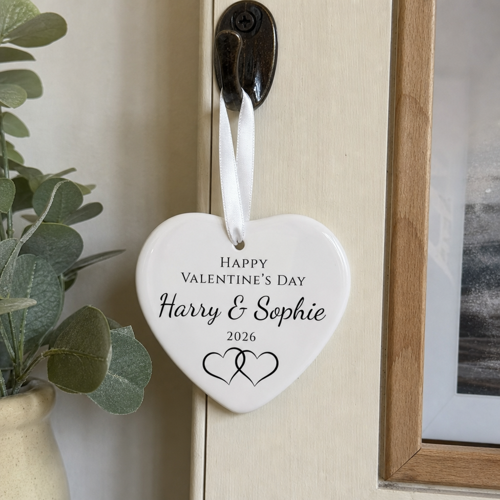 Personalised Valentine Interlinked Hearts Ornament with Names and Year