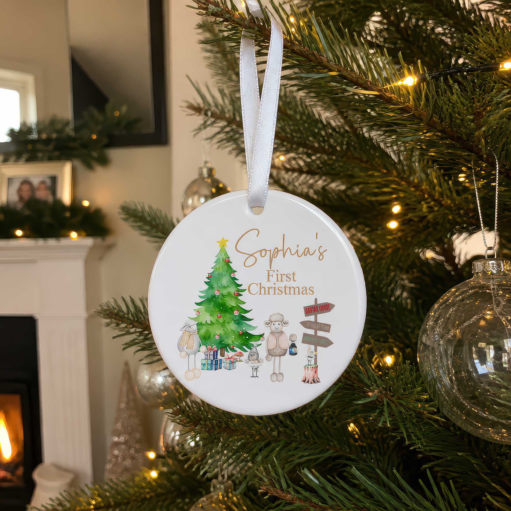Personalised Baby's First Christmas Woodland Sheep Ornament