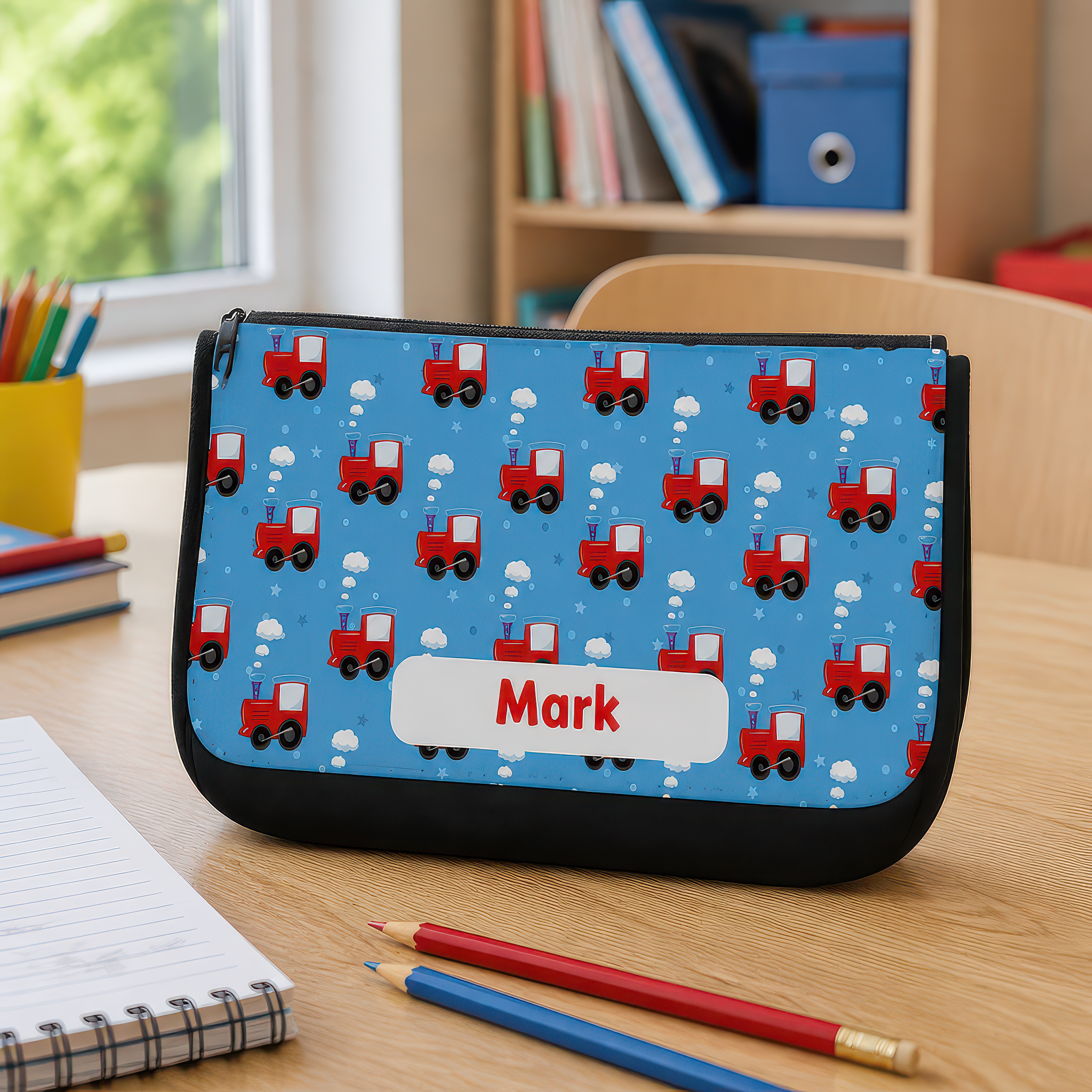 Personalised Blue Train Pencil Case with Name