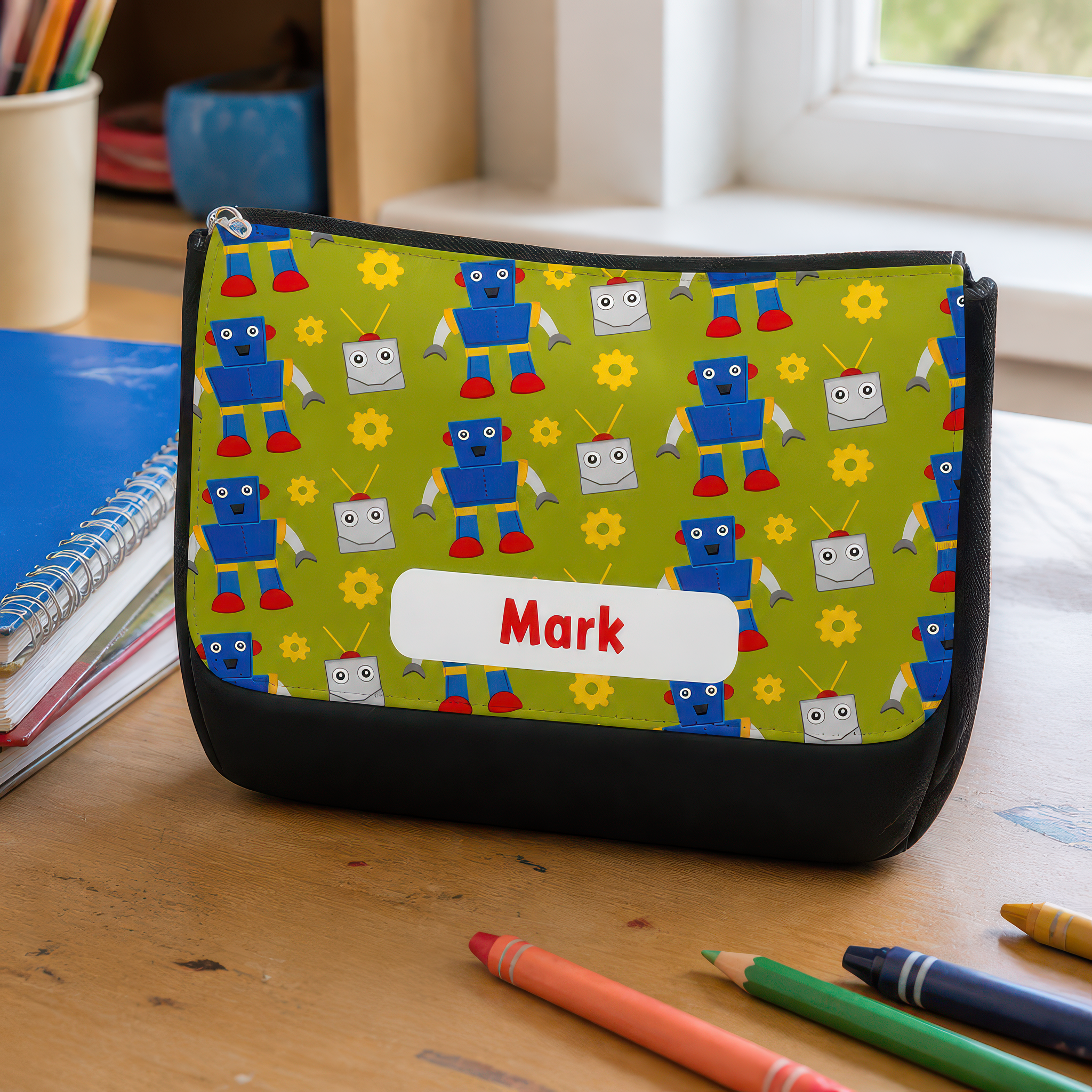 Personalised Green Robot Pencil Case with Name