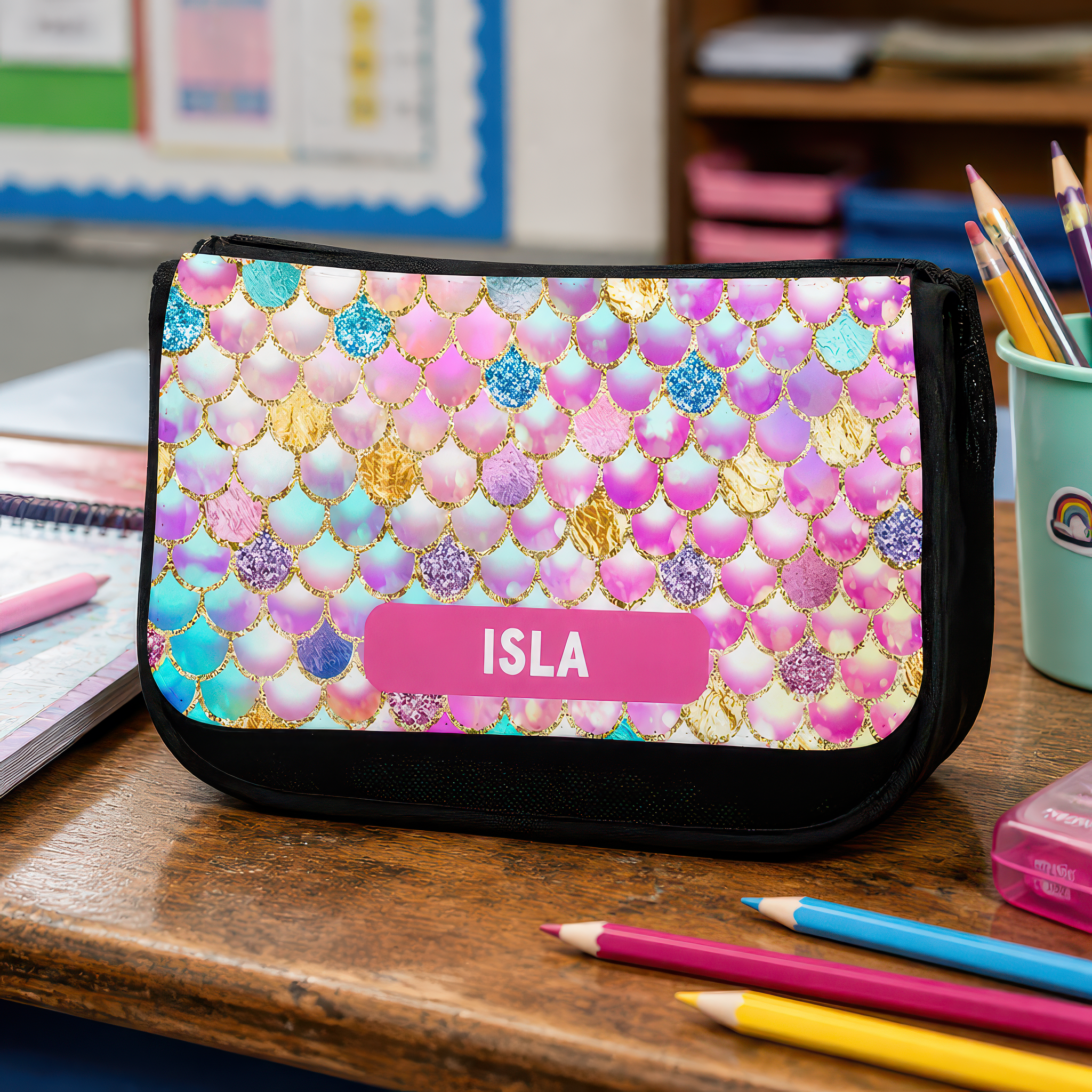 Personalised Pastel Mermaid Pencil Case with Name