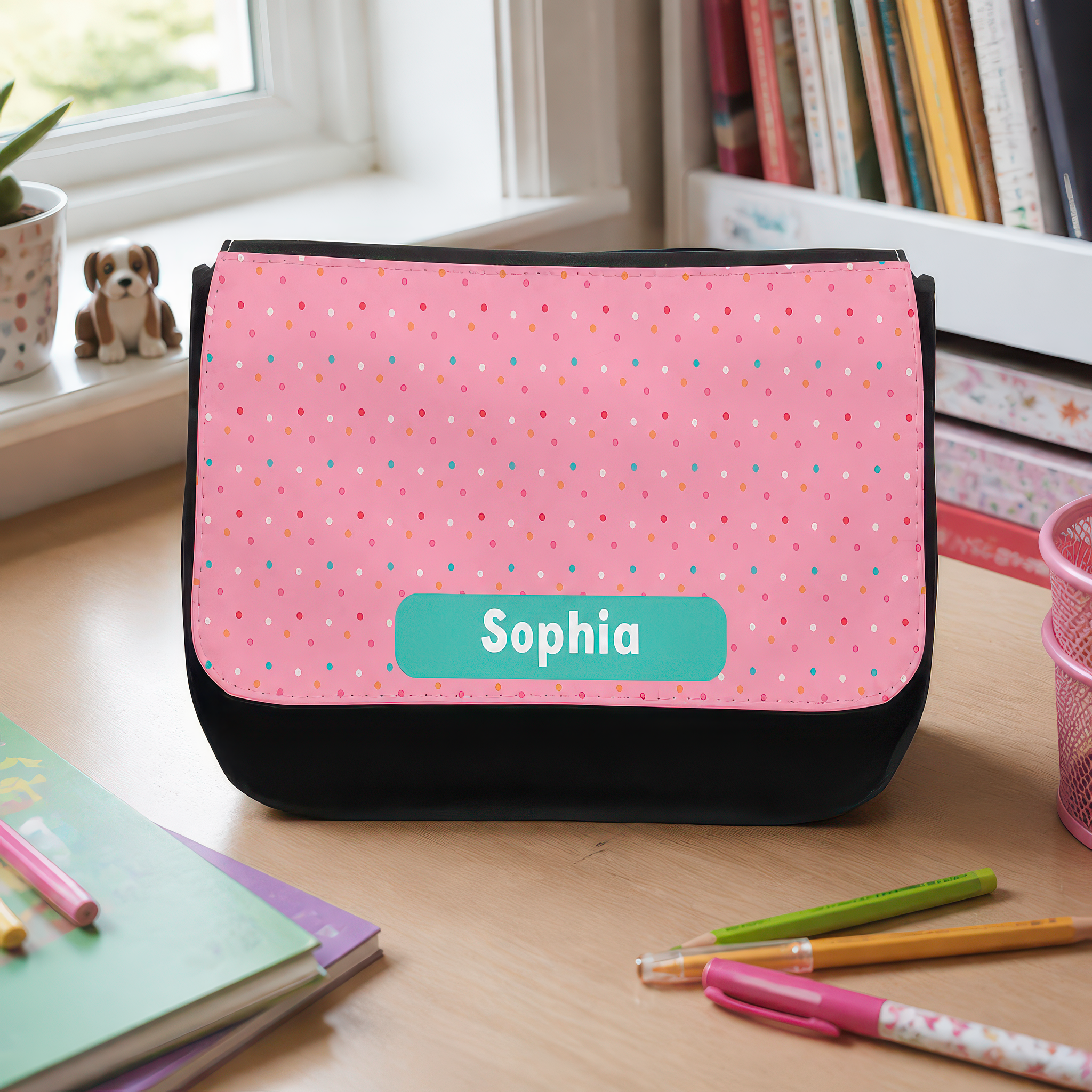 Personalised Pink Dots Pencil Case with Name