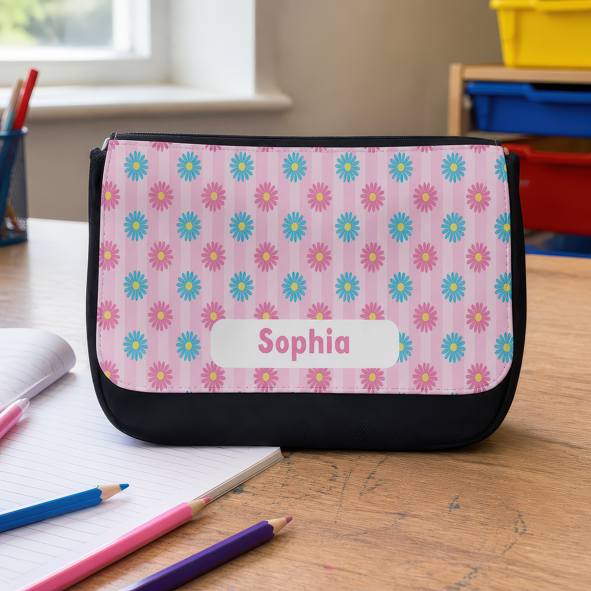 Personalised Pink Floral Pencil Case with Name