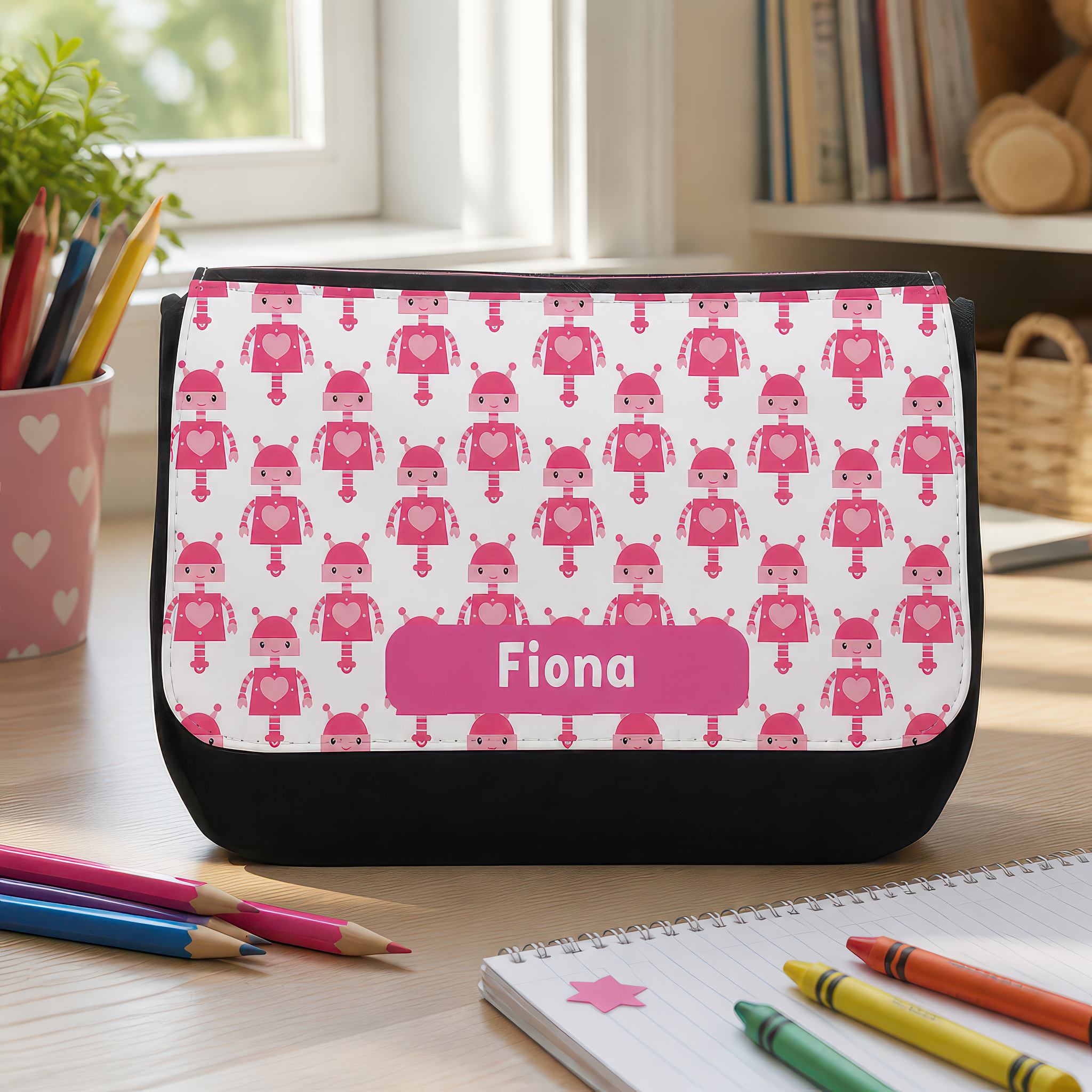 Personalised Pink Robot Pencil Case with Name