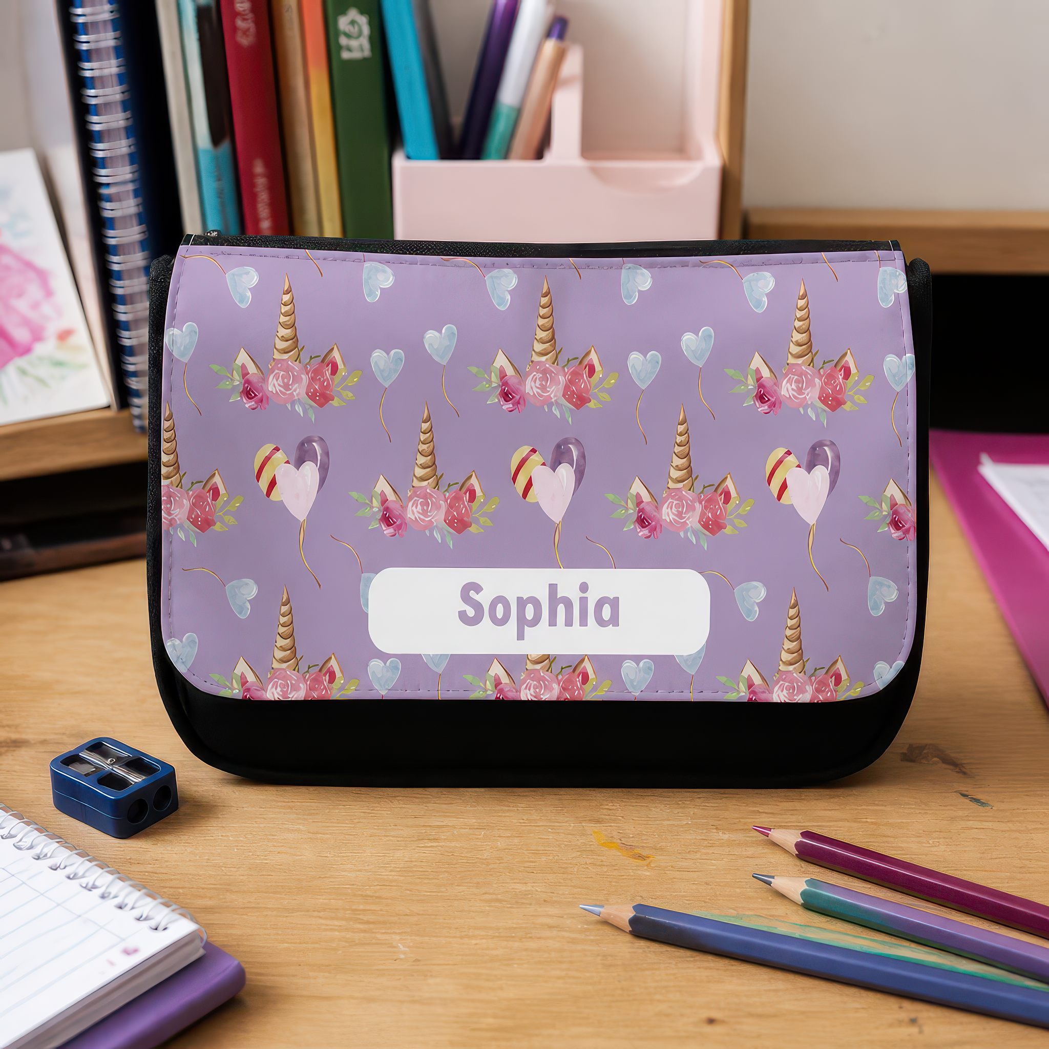 Personalised Purple Unicorn Pencil Case with Name