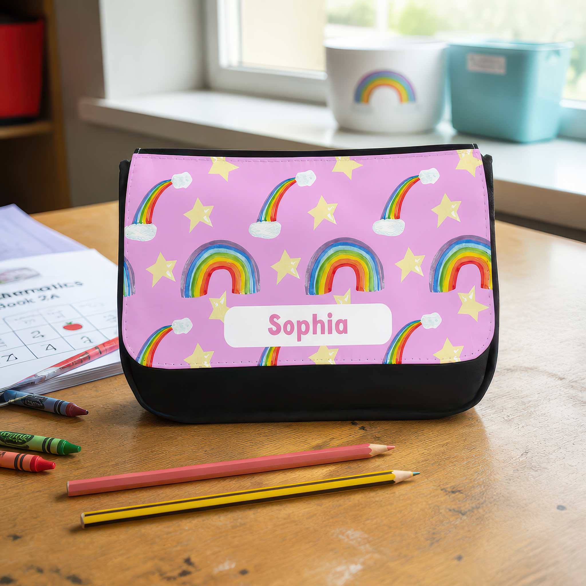 Personalised Pink Rainbow Pencil Case with Name