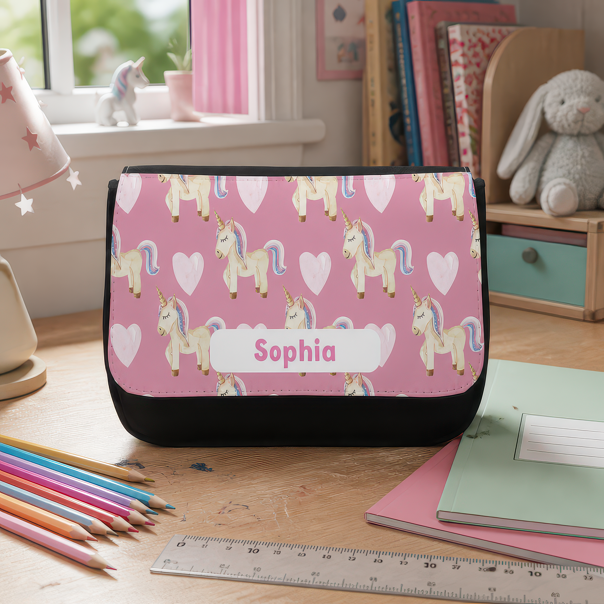 Personalised White Unicorn Pencil Case with Name