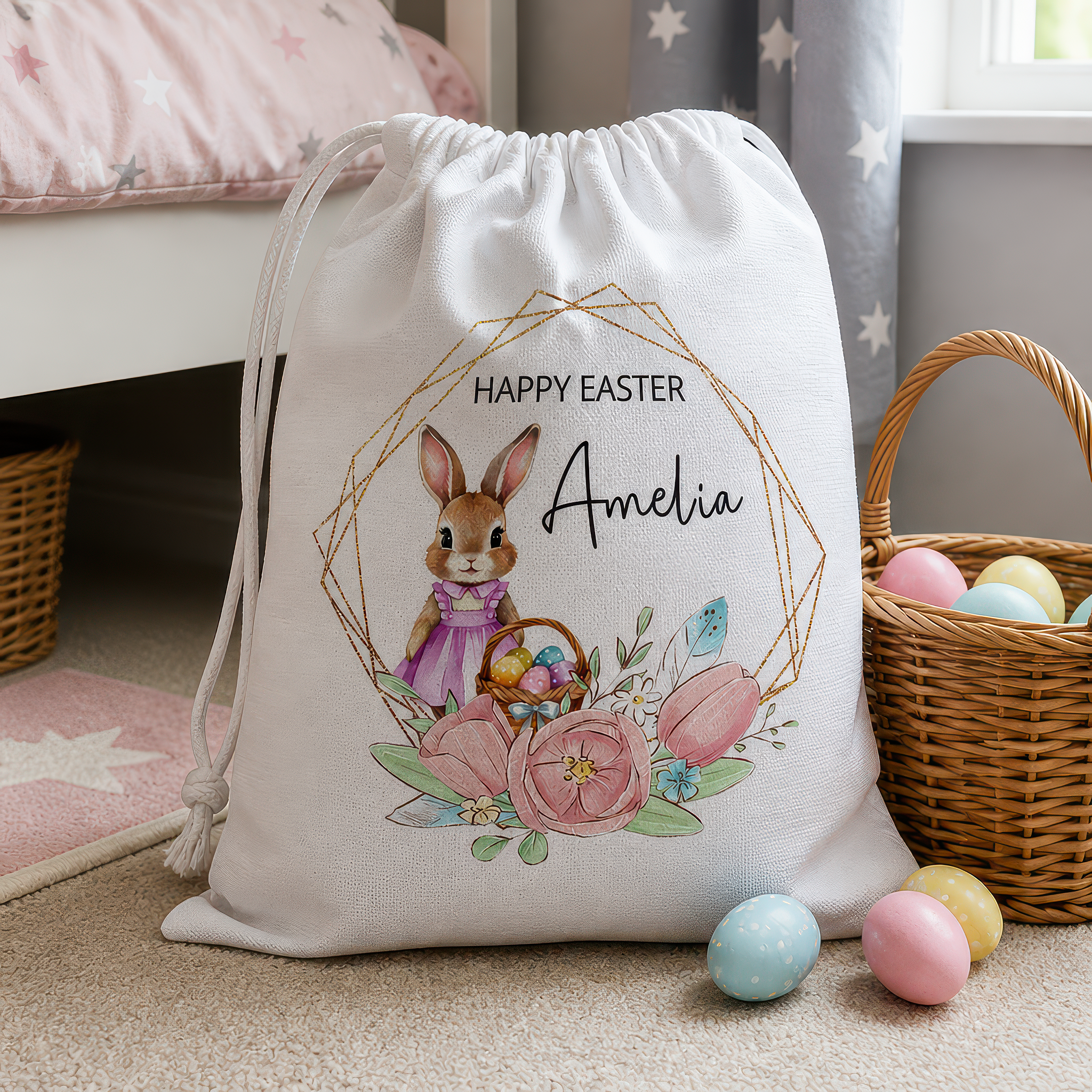 Personalised Pink Rabbit Easter Sack