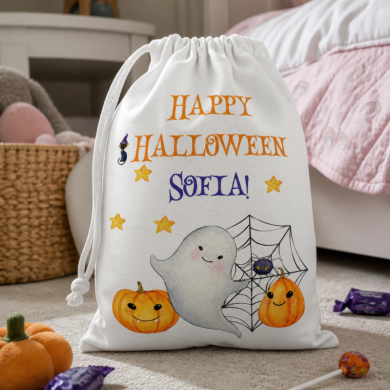 Personalised Halloween Ghost Treat Bag with Name