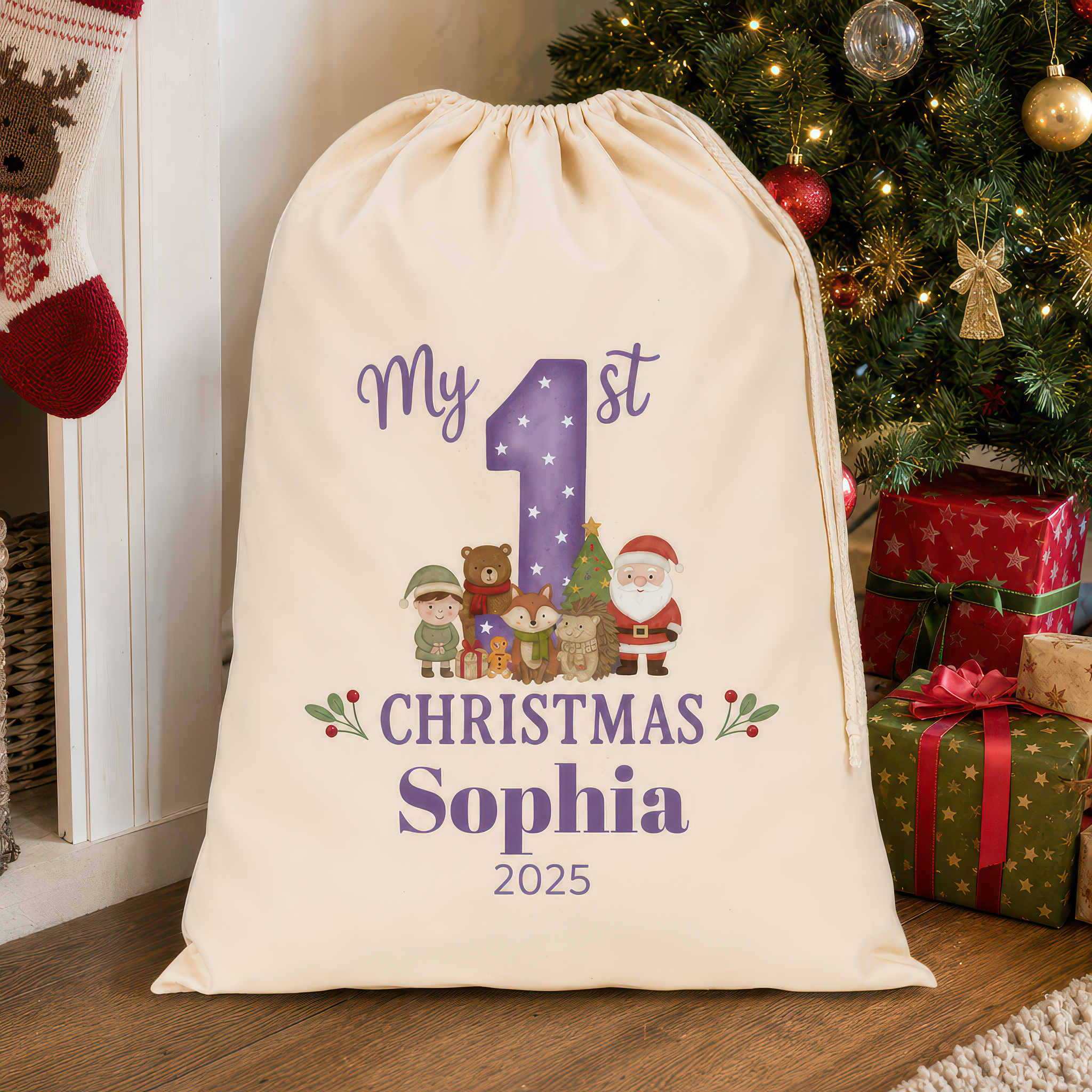 Personalised Purple Extra Large Santa Sack with Name - alternative view