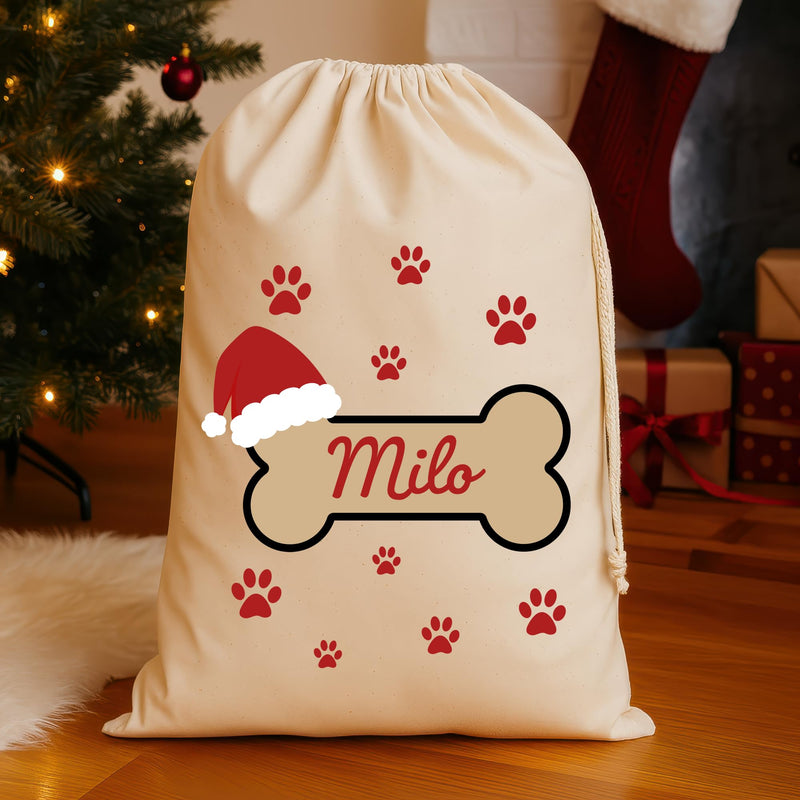 Personalised Bone Name Dog Christmas Santa Sack with Name
