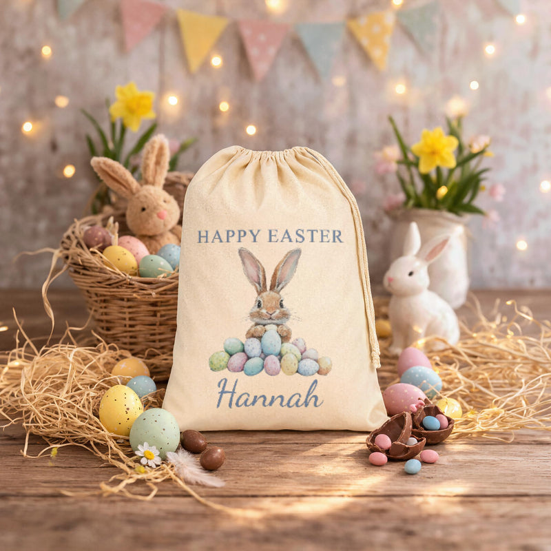 Personalised Bunny with Eggs Easter Sack with Name