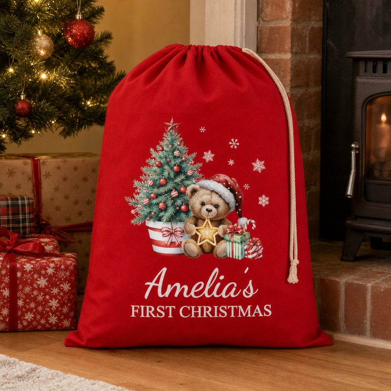 Personalised Red Teddy Star Extra Large Santa Sack with Name