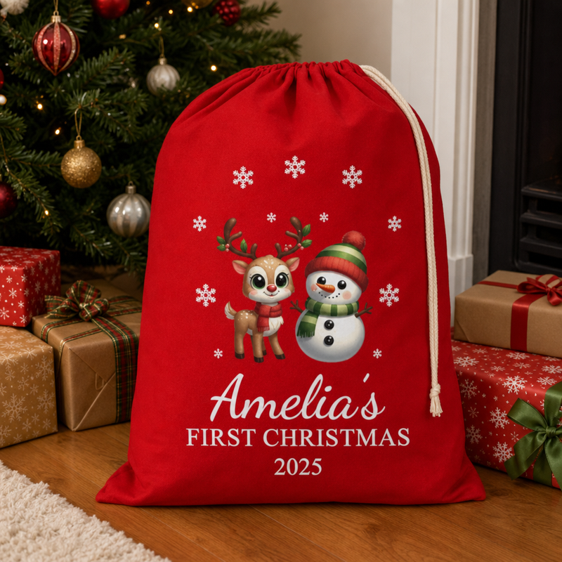 Personalised Red Reindeer Snowman Extra Large Santa Sack with Name