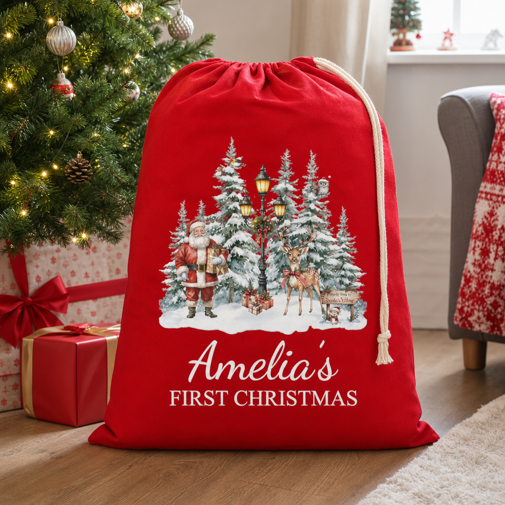 Personalised Red Village Scene Extra Large Santa Sack with Name