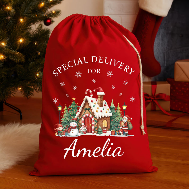 Personalised Festive House Santa Sack with Name