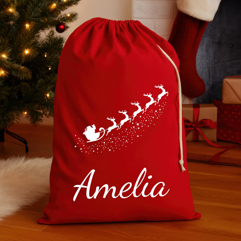 Personalised Santa Sack with Sleigh Design and Name