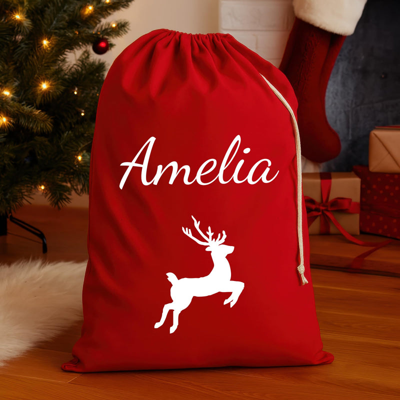 Personalised Reindeer Santa Sack for Kids with Name