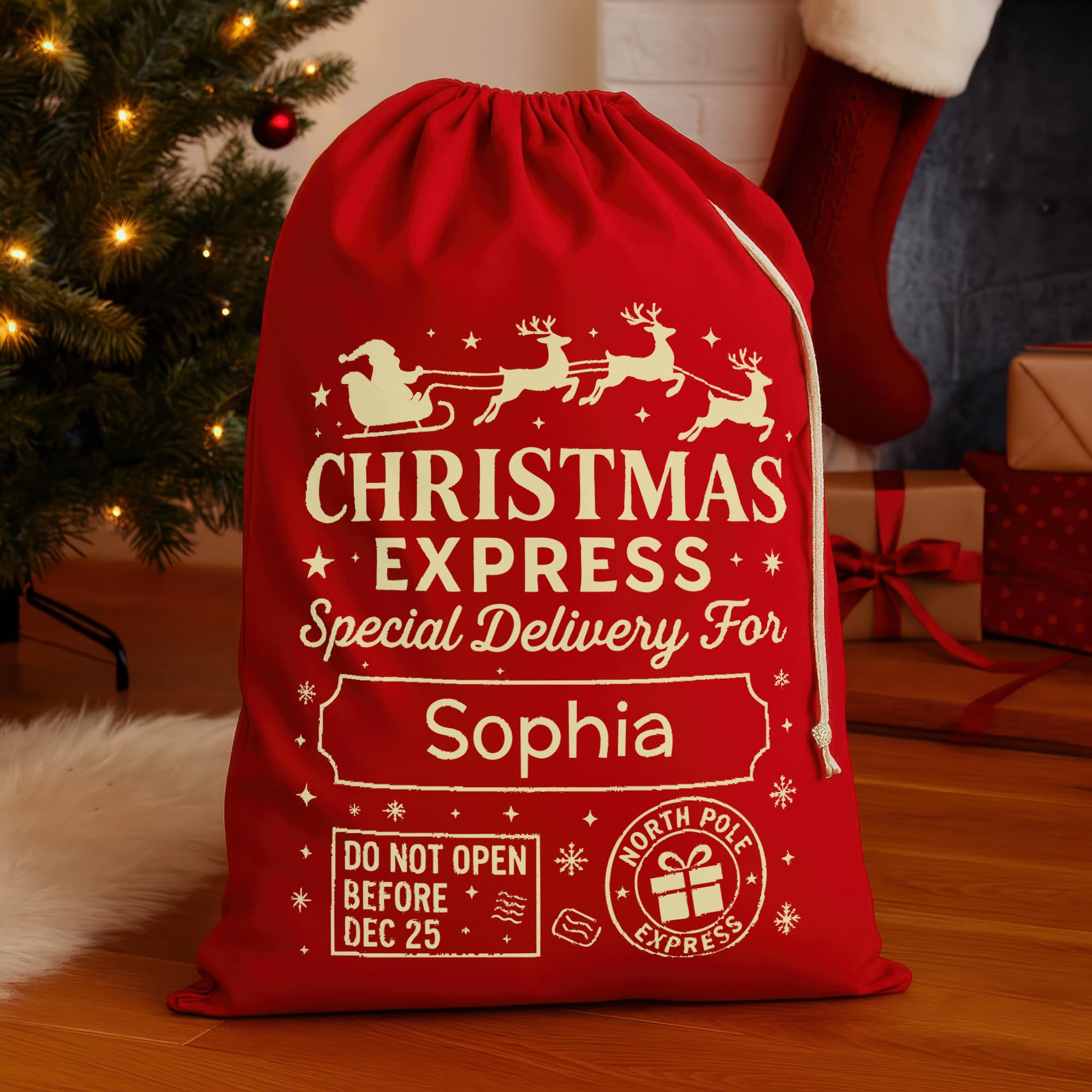 Personalised Red North Pole Express Santa Sack with Name