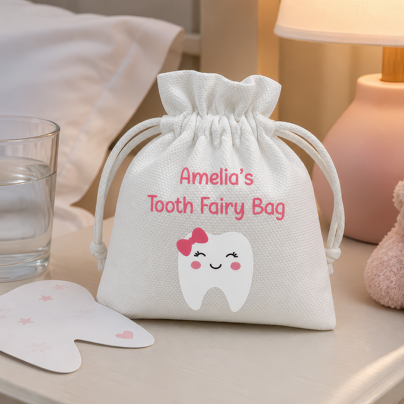 Personalised Pink Bow Tooth Fairy Bag with Name - alternative view
