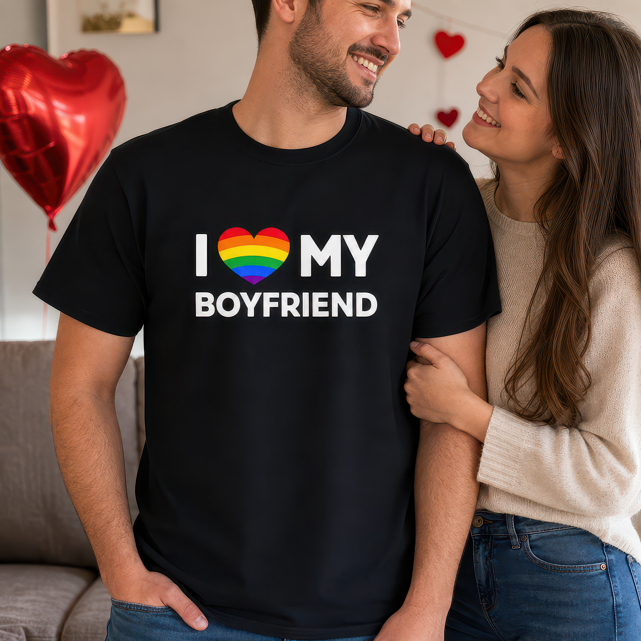 I Love My Boyfriend Rainbow T-Shirt - alternative view